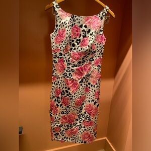 Vintage Y2K 2000s Bryan Bradley Roses & Leopard Printed Satin Mini Dress Size 4
